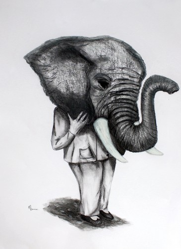 Marie Donneve My elephant man 50X65cm encre pastel sec et gras, fusain, crayon gris sur papier 2014-BD